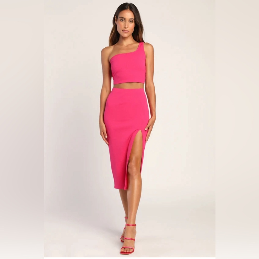Lulus magenta ribed two-piece midi dress set NWT